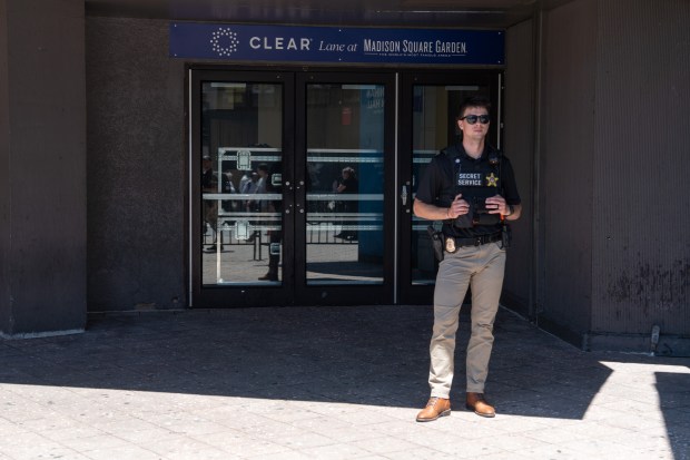 A U.S. Secret Service officer stands post outside Madison Square Garden Monday, June 8, 2026 in Manhattan, New York. (Barry Williams/ New York Daily News)