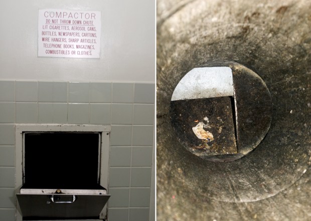 The second floor garbage chute in Thomas Little's Red Hook apartment building where he was severely injured as a child. (Michael Scott Berman for New York Daily News)