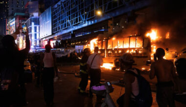 World Cup bus torched as Knicks title celebrations descend into chaos in Manhattan