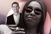 Illustration of Compass CEO Robert Reffkin and Attorney General Letitia James