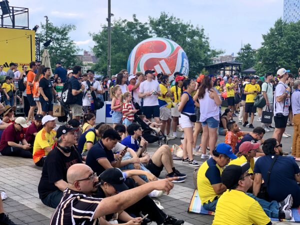 The crowd watches the Japan vs. Netherlands game on Sunday. Photo: Mary Frost/Brooklyn Eagle
