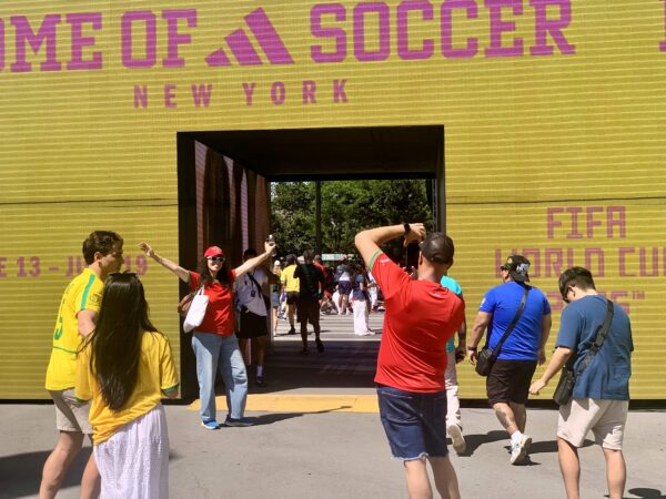 The entrance to the adidas Brooklyn World Cup Fan Zone. Photo: Mary Frost/Brooklyn Eagle