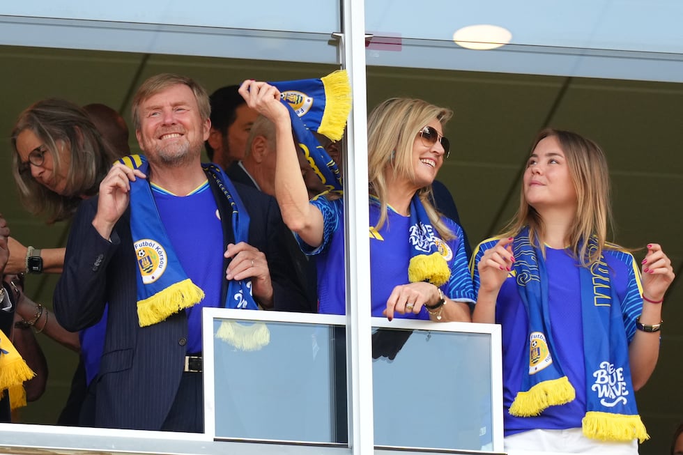 Netherlands King Willem-Alexander, left, Queen Máxima and Princess Ariane, right, watch the...