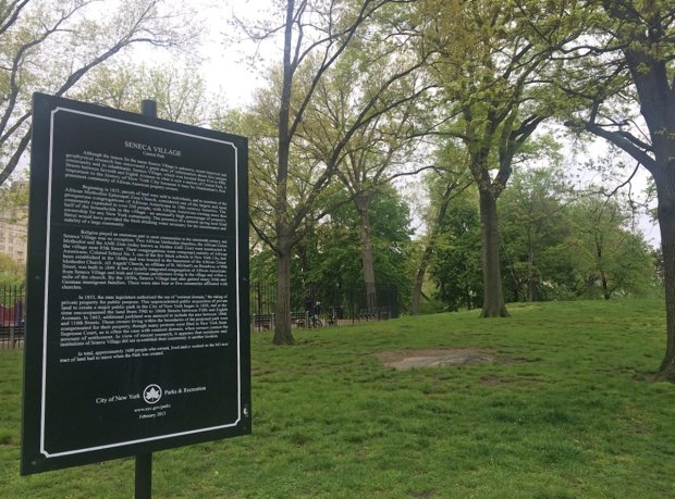 According to this commemorative plaque, the reason the settlement was called Seneca Village is unknown.