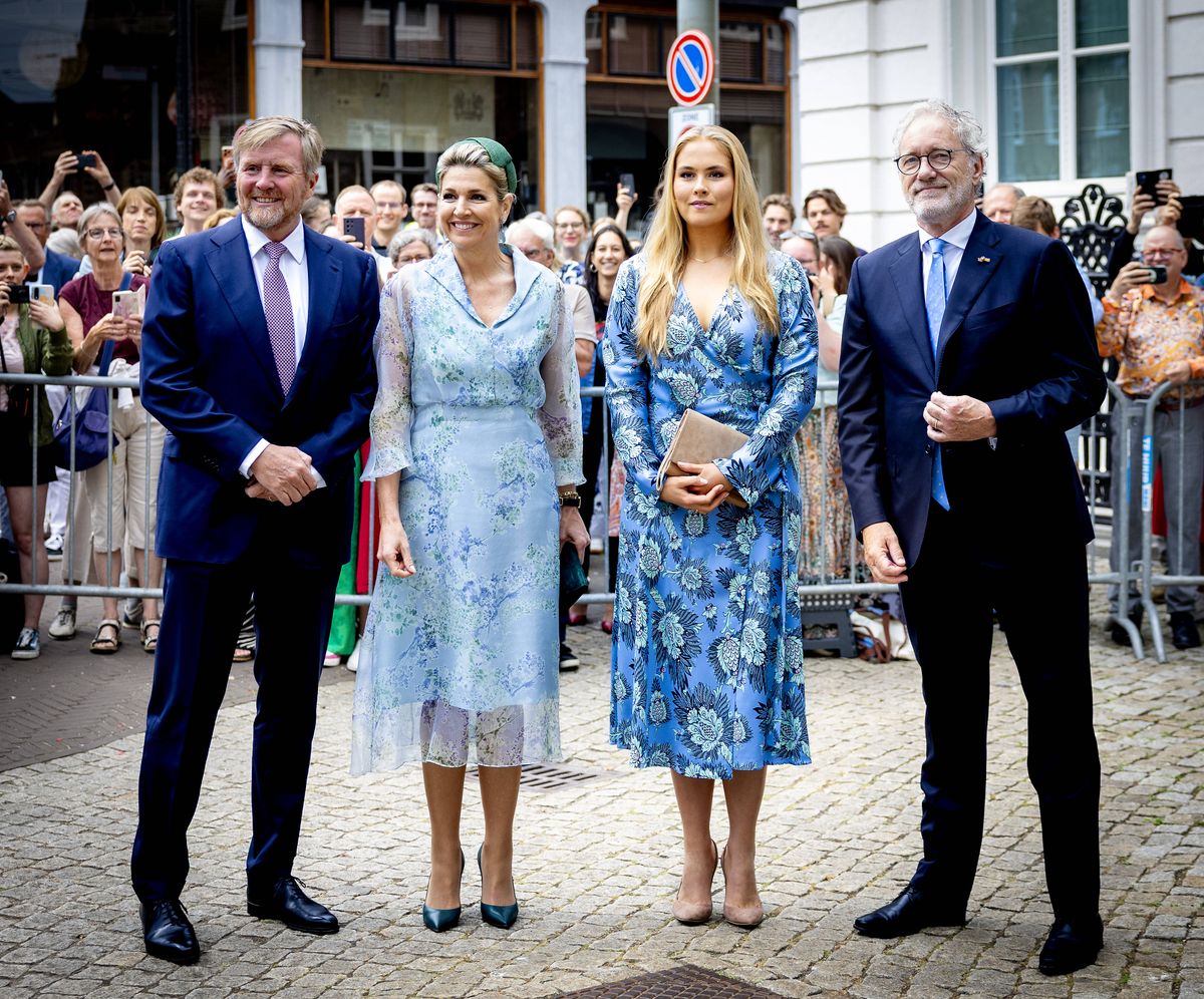 Princess Amalia and Queen Máxima coordinated in elegant blue floral ensembles as they attended an extraordinary meeting of the Council of State in The Hague.