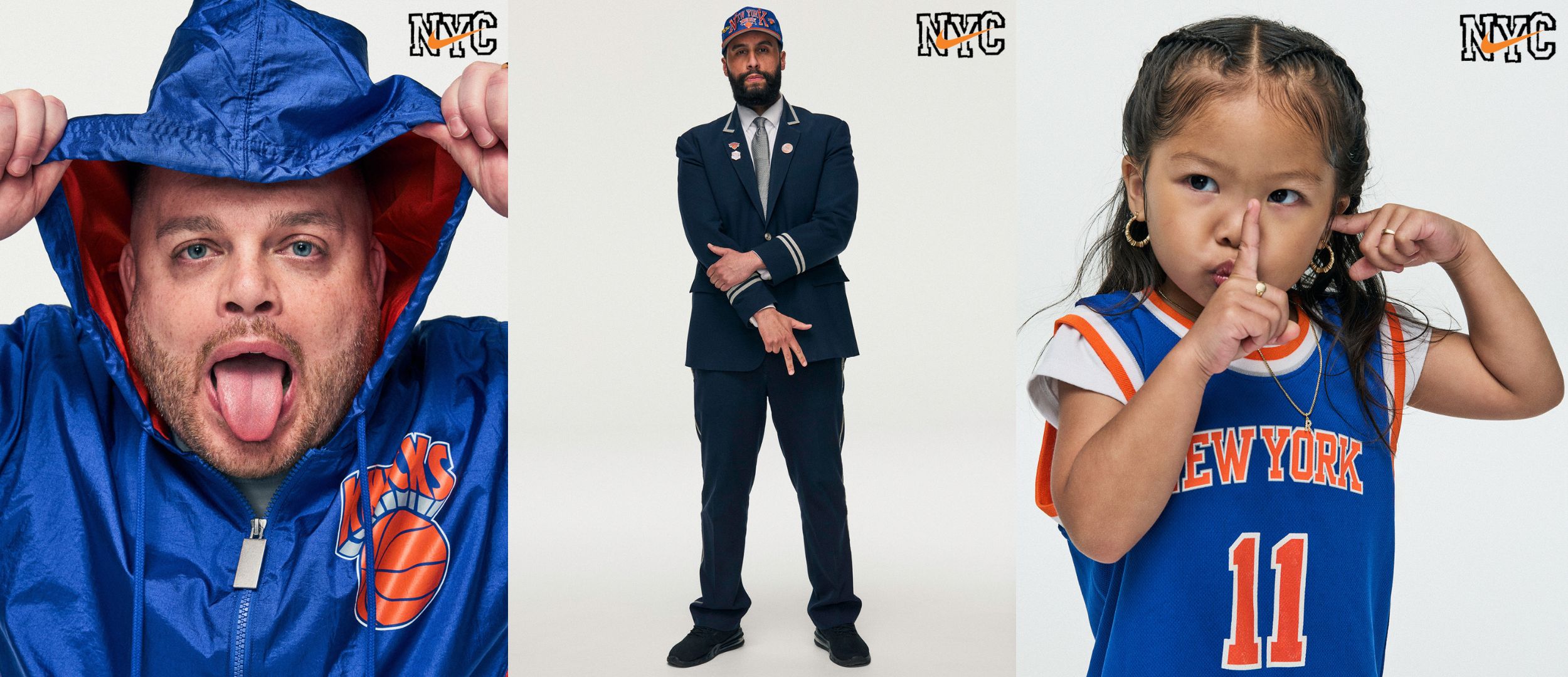 Adam Eliassof, Jay The Doorman, and Rya, featured in the Nike Knicks fan campaign.