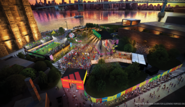 The adidas Fan Zone for the FIFA 2026 World Cup will open Saturday in Brooklyn Bridge Park. Rendering: adidas