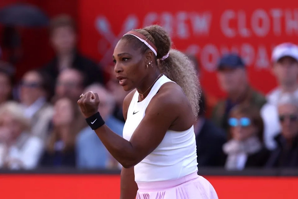 Serena Williams pumping her fist at the HSBC Championships. Getty Images