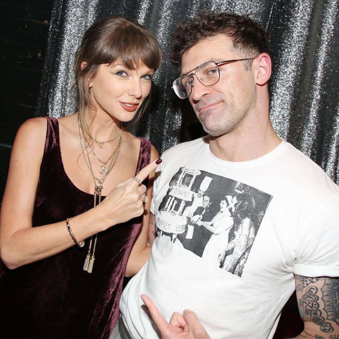 Taylor Swift and director Sam Pinkleton pose backstage at the hit comedy "Oh, Mary!" on Broadway at The Lyceum Theatre on June 13, 2026 in New York City.