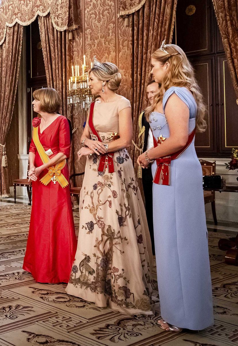 Princess Catharina-Amalia arrives at the state banquet honoring the President of Germany at the Royal Palace Amsterdam.