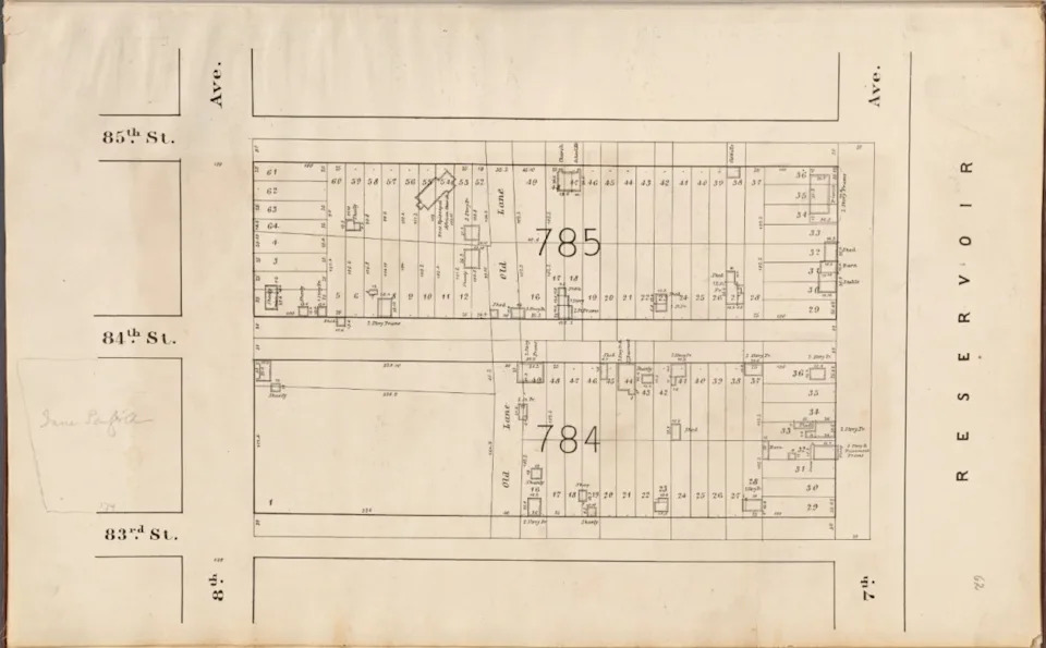 Lionel Pincus and Princess Firyal Map Division, The New York Public Library. “Central Park Planning Map: Bounded by 85th Street, 7th Avenue, 83rd Street and 8th Avenue” The New York Public Library Digital Collections. 1853.