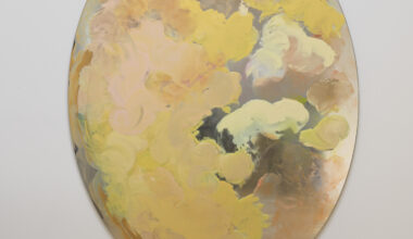 Karla Black, Looking Glass (traditional soon), 2026. Oil paint, glass paint, mirror, 70 ⅞ × 53 ⅛ inches. Courtesy the artist and Rodder. Photo: Genevieve Hanson.