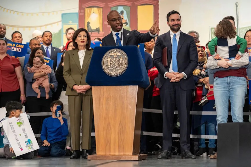 New York City Schools Chancellor Kamar Samuels speaks during a press conference at Sugar Hill Children’s Museum of Art & Storytelling on March 3, 2026, in New York. (AP Photo/Yuki Iwamura)