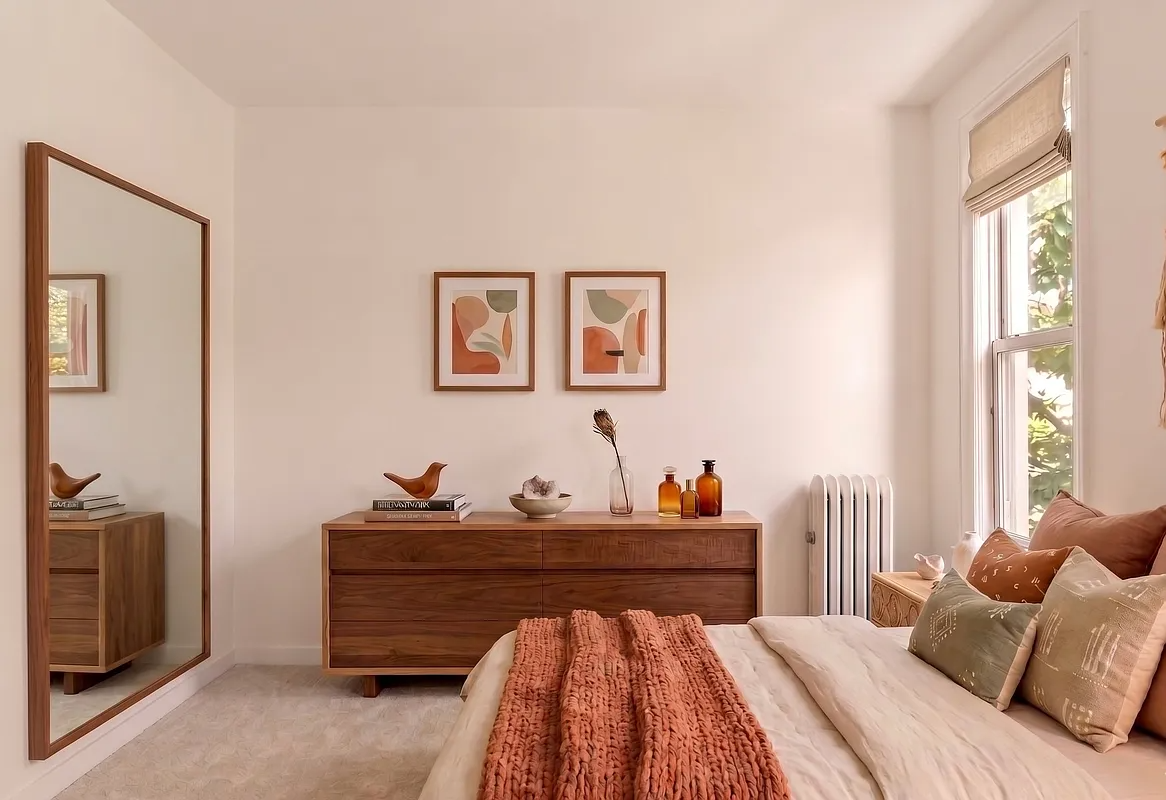 virtually staged bedroom with carpet