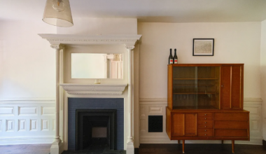 brooklyn living room with mantel, wainscoting