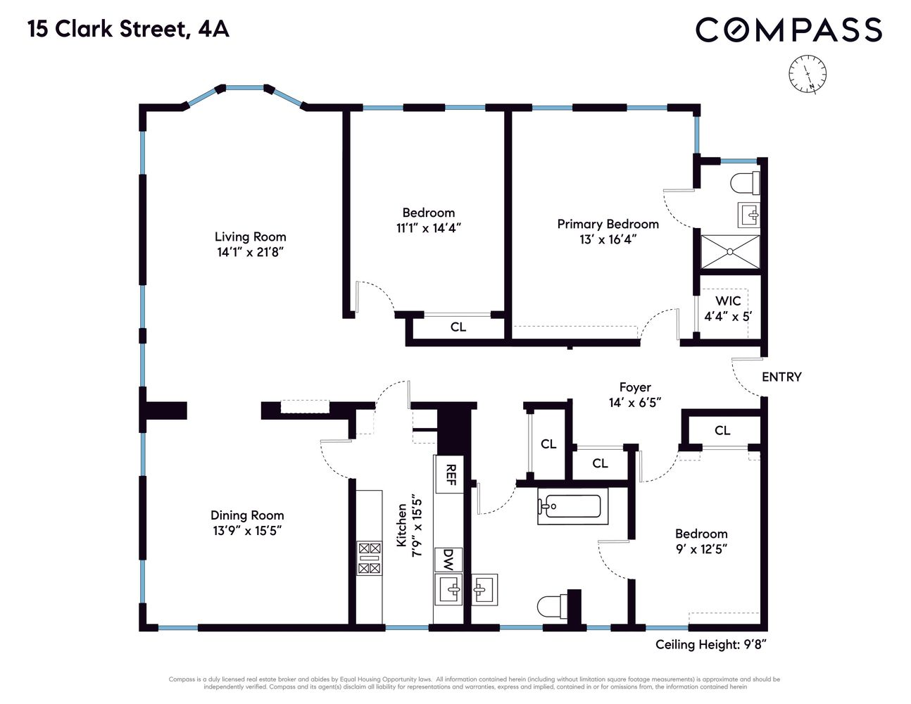 floor plan showing a living room and adjoining dining room and three bedrooms
