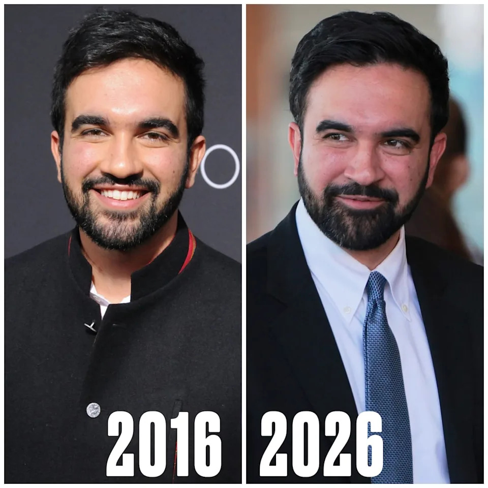 Zohran Mamdani in 2016 and 2026. / The Daily Beast/Getty