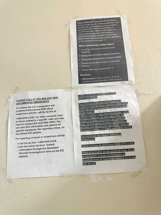 Workers placed flyers in 337–341 E. 146th St. encouraging tenants to report undocumented immigrants to Immigration and Customs Enforcement, which tenants believe were intended as an intimidation tactic.