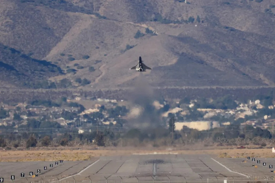 NASA’s X-59 Quesst aircraft taking off from Runway 7 in Palmdale, California. REUTERS