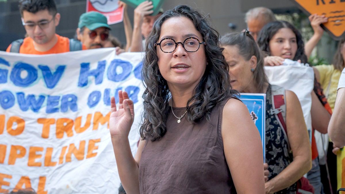 New York Assemblymember Claire Valdez speaking at an event in Manhattan