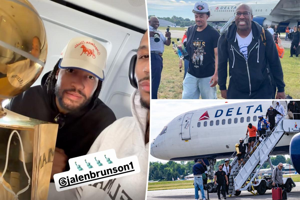 Air traffic controllers fanboy over Knicks’ Finals win as champions enjoy scenic flight home: ‘Plane’s rocking’