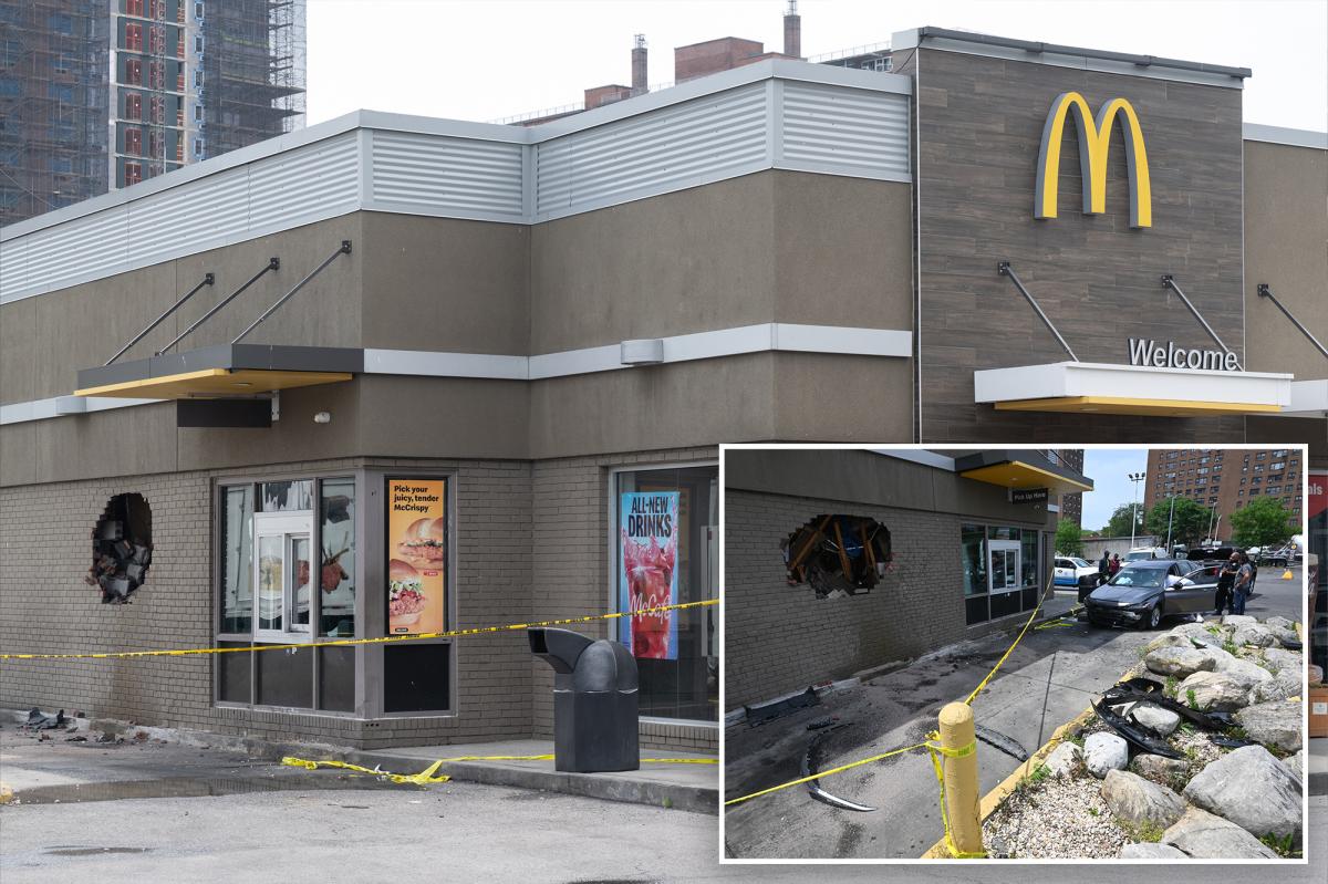 Car plows through NYC McDonald's just feet from drive-thru window