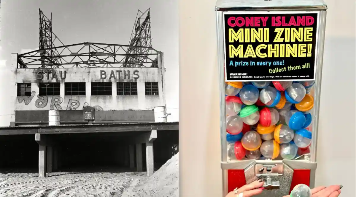 collage with a black and white photo and a gumball machine