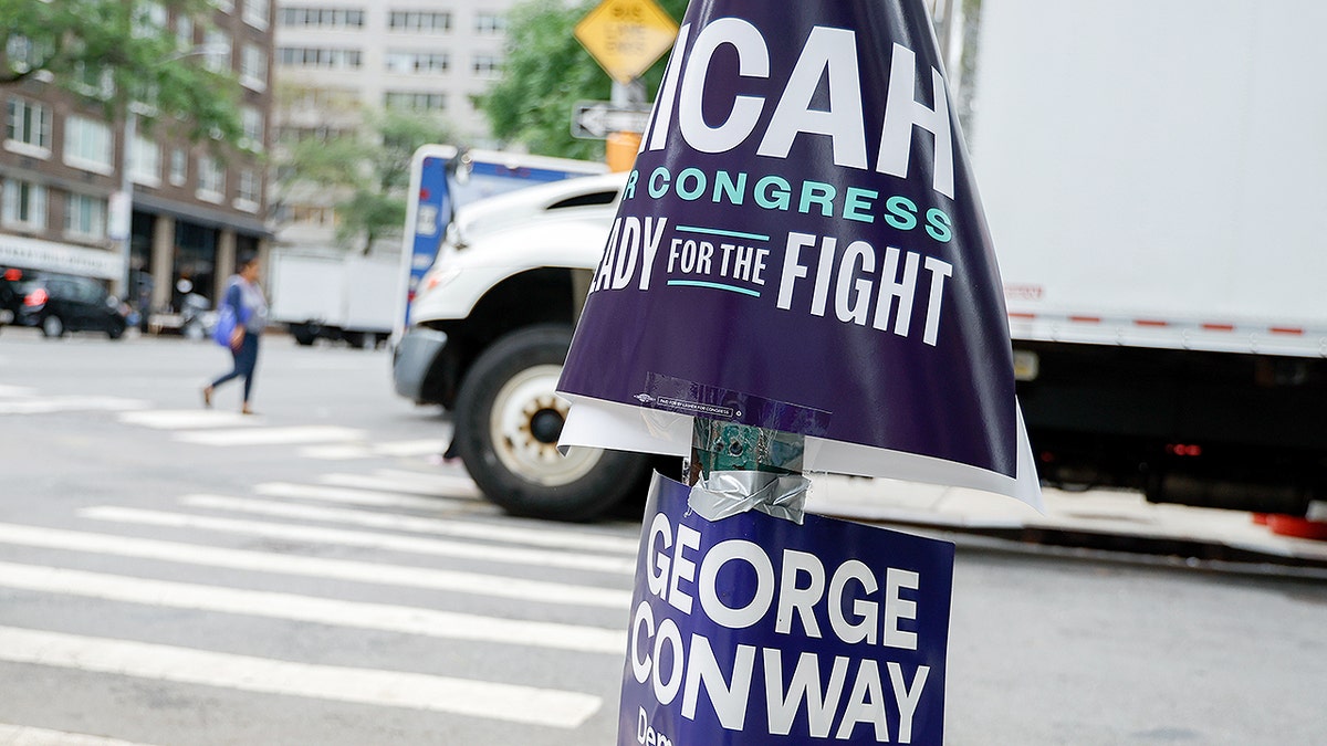 Campaign signs for U.S. House races in New York City