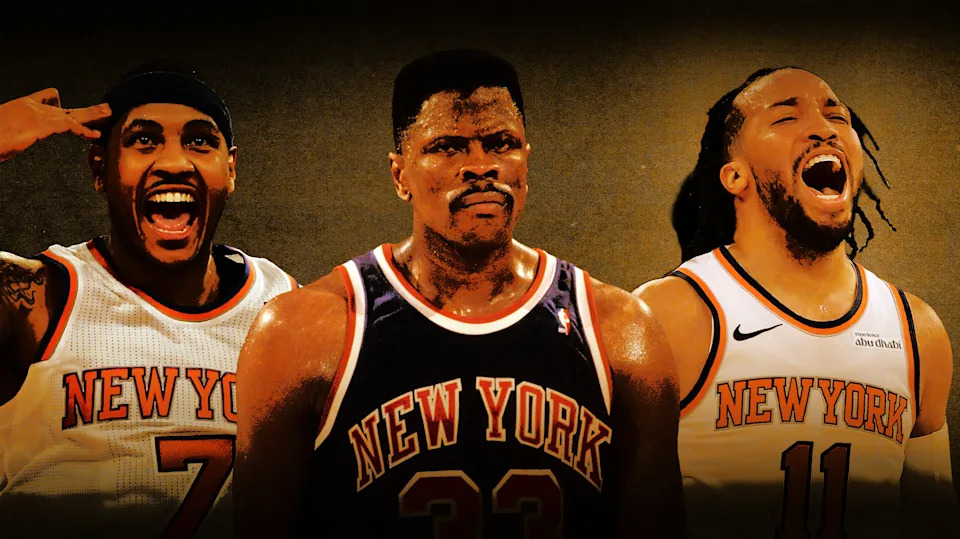 Carmelo Anthony, Patrick Ewing, and Jalen Brunson.