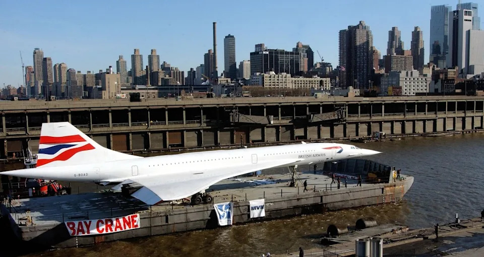 British Airways Concorde SST on a barge on the Hudson River. Getty Images
