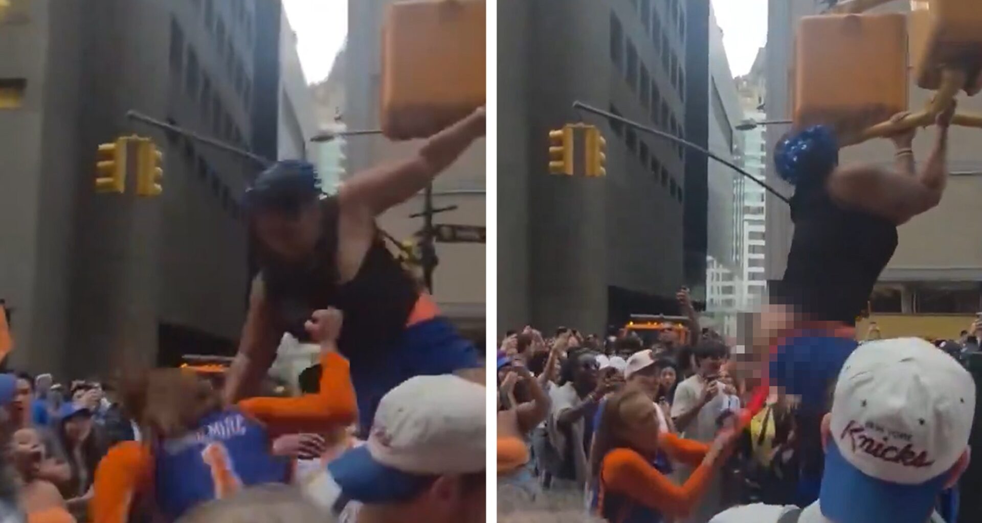 Knicks Fan Pantsed During Fight at Parade, Twerks on Opponent: Video