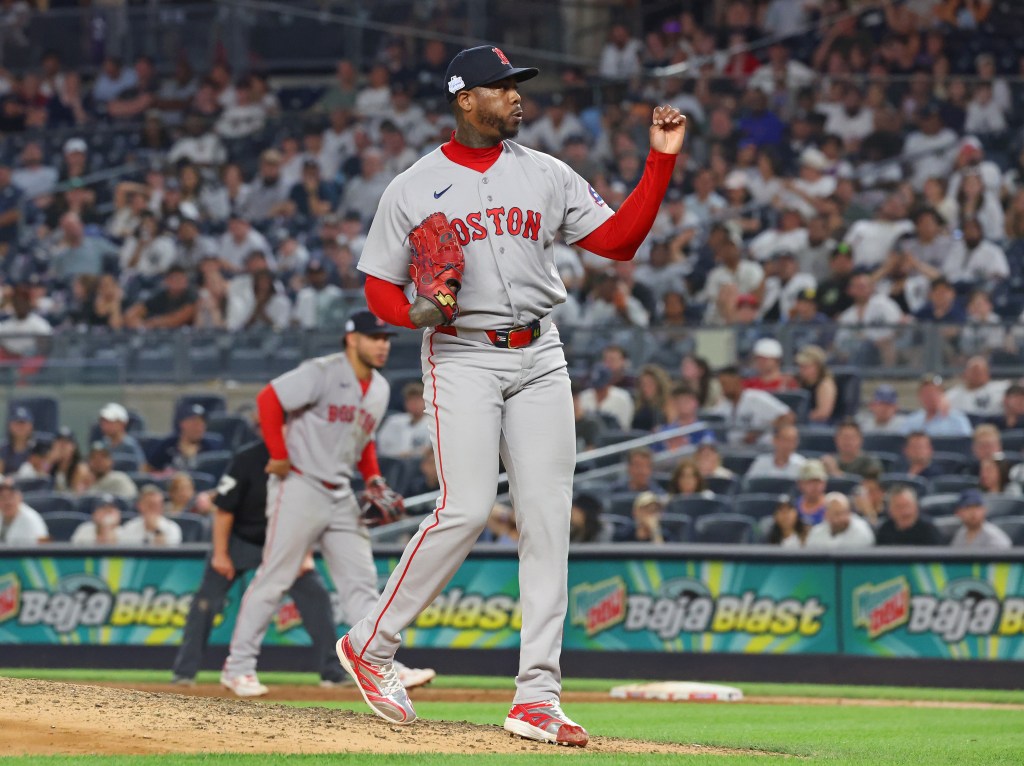 Aroldis Chapman (44) dominates during the ninth inning when the New York Yankees played the Boston Red Sox Friday, June 5, 2026 at Yankee Stadium in the Bronx, NY.