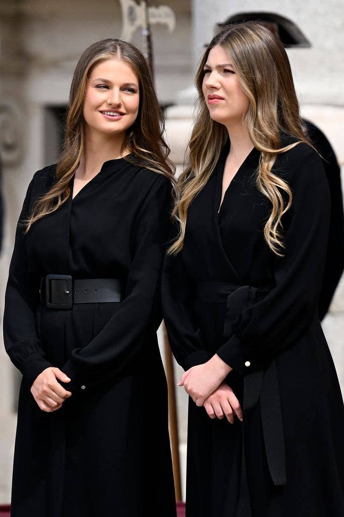Crown Princess Leonor of Spain and Princess Sofia of Spain during the reception of His Holiness the Pope Leo in Welcome Ceremony
