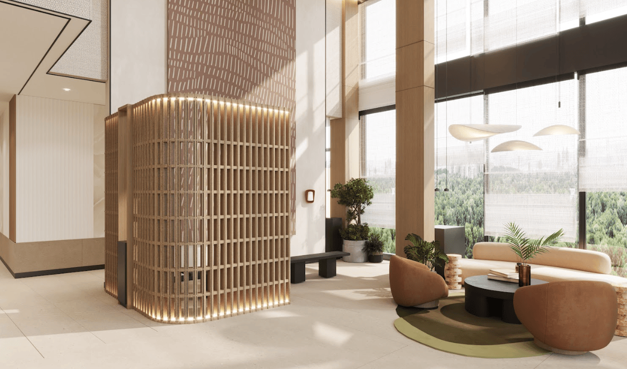 rendering of a lobby with seating