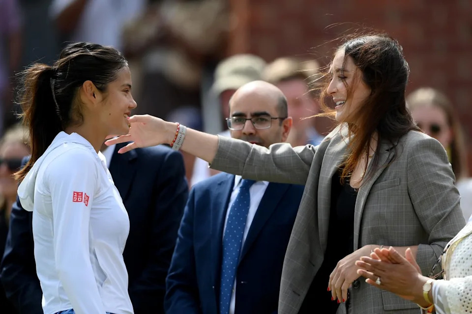 The British No 1 is embraced by tournament director Laura Robson (Getty)