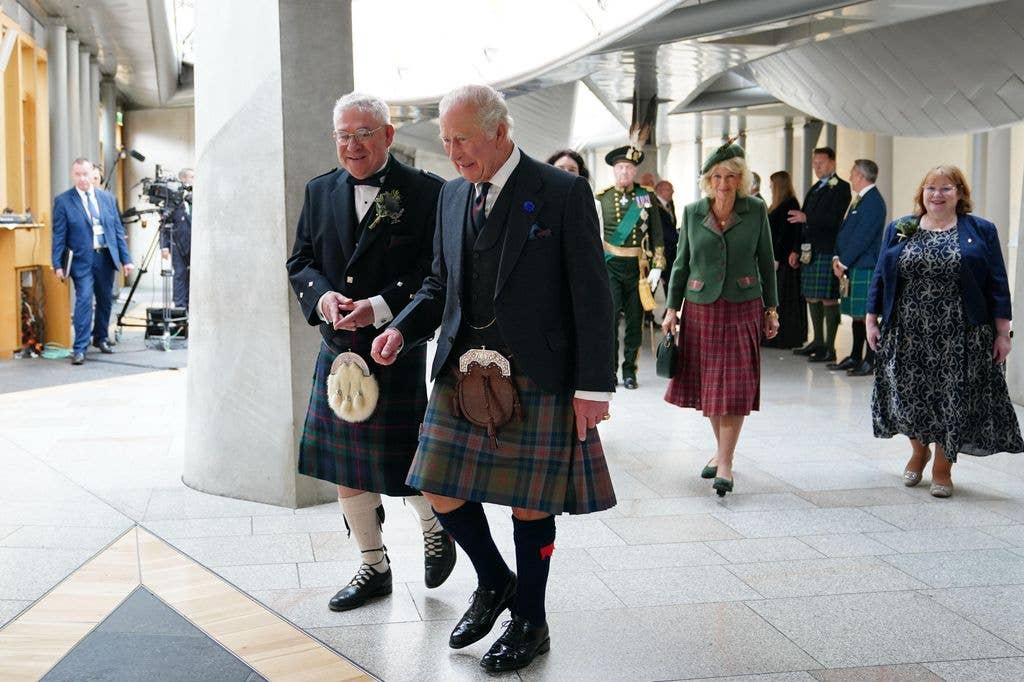 A photo of King Charles wearing a kilt