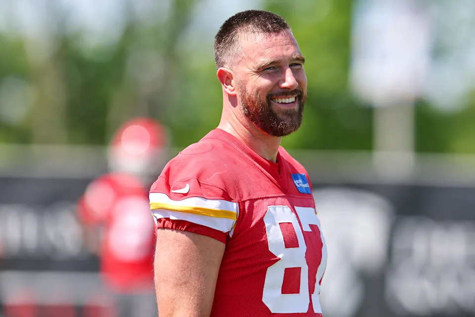 The tight end was at a three-day Kansas City Chiefs minicamp that ended the same day (Pictured here: Kelce at the minicamp Tuesday.) Getty Images