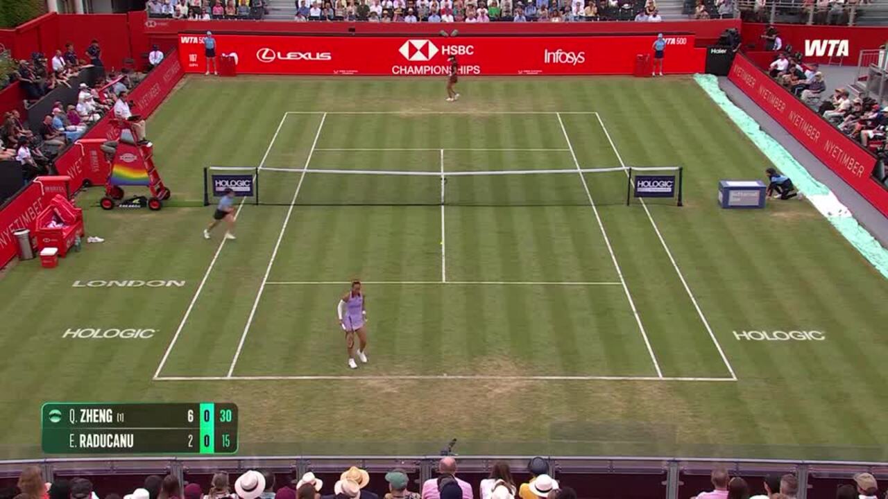 Full match replay: Heavy hitting guides Zheng past Raducanu at 2025 Queen's