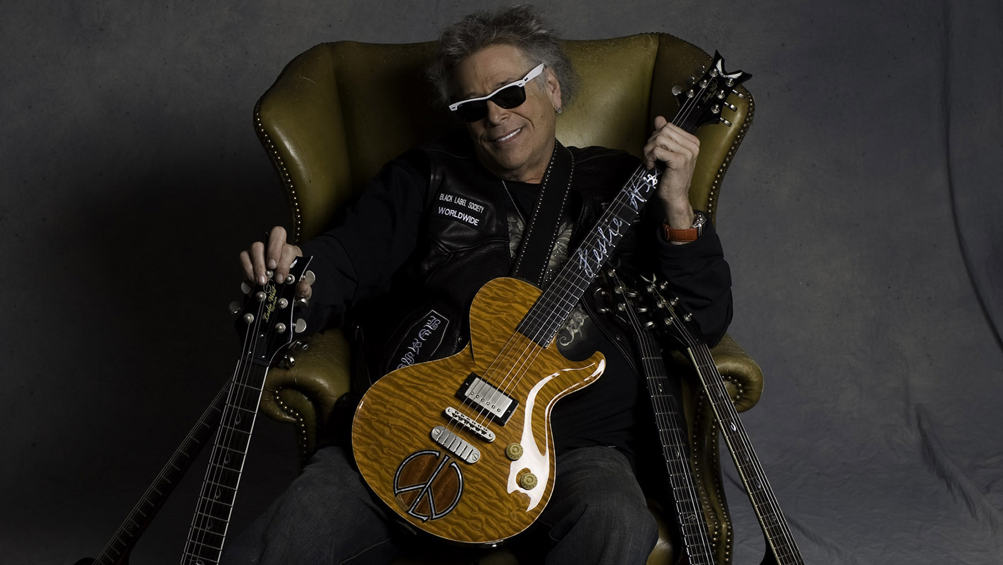 Studio portrait of guitarist Leslie West, Chicago, Illinois, March 26, 2009.