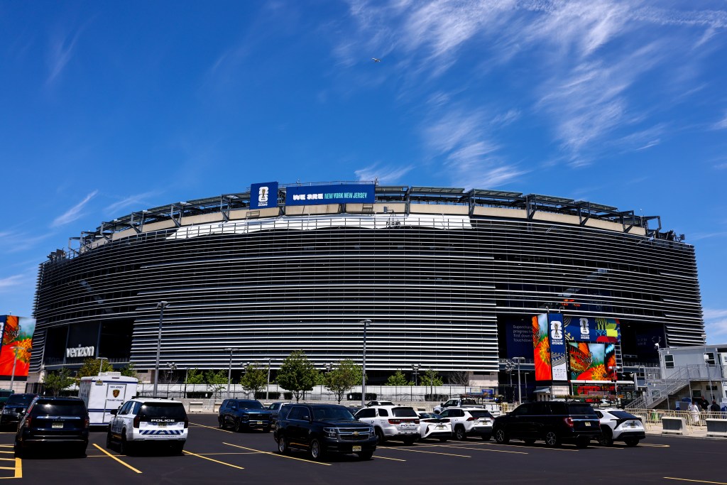 Exterior view of MetLife Stadium, host venue for the FIFA World Cup 2026 final.