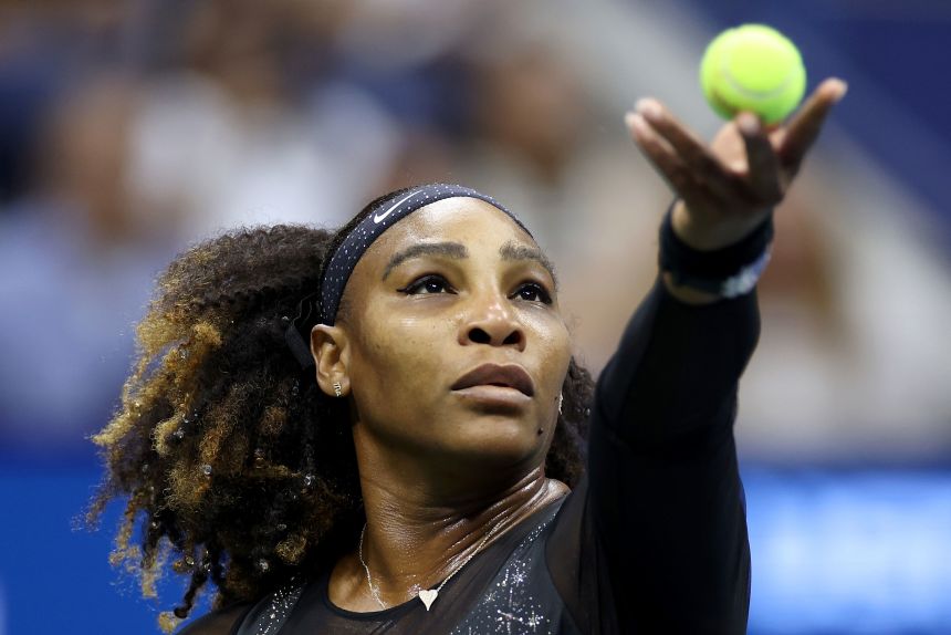 Williams serves against Ajla Tomljanović during the 2022 US Open.