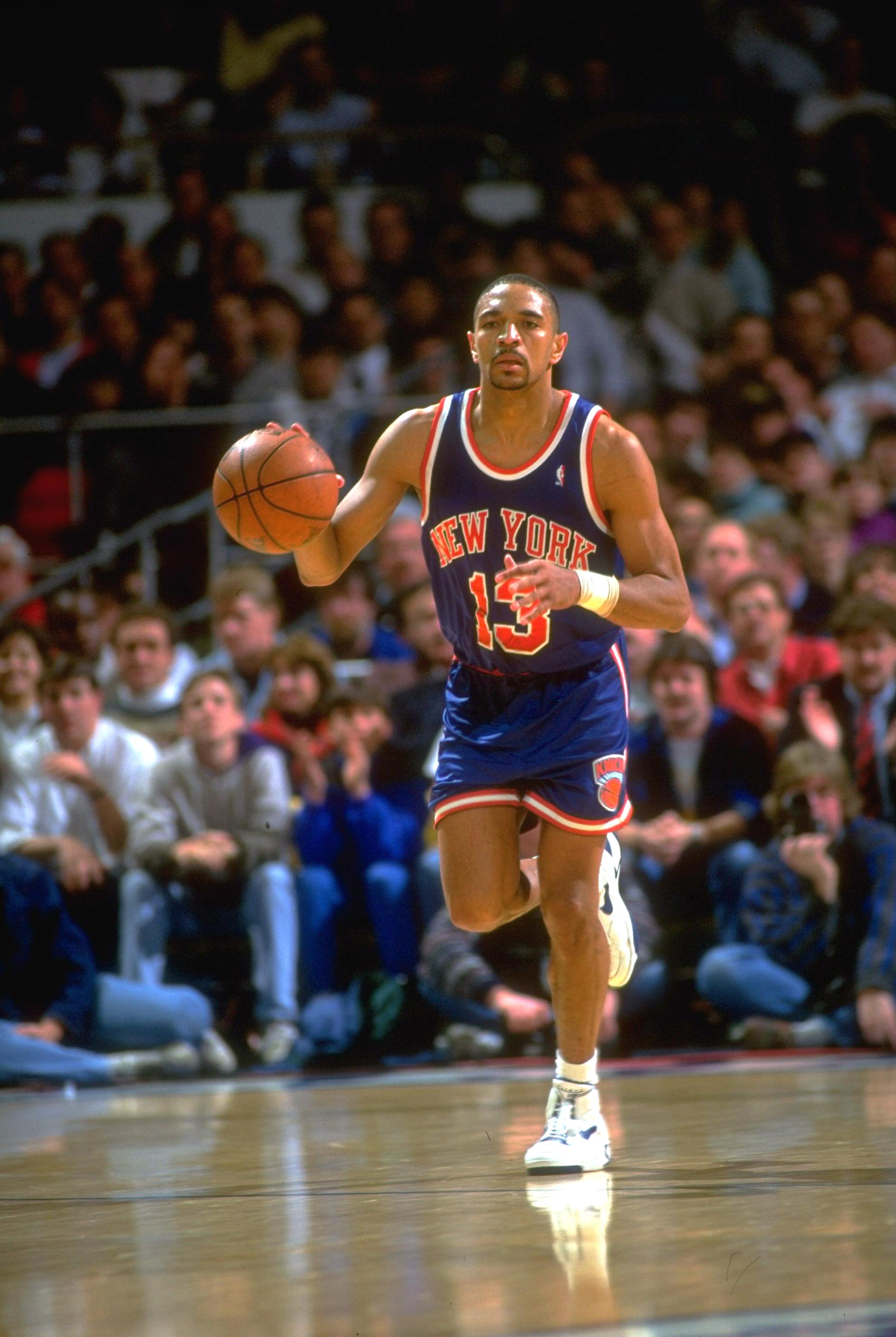 Basketball: New York Knicks Mark Jackson (13) in action vs Golden State Warriors at County Coliseum Arena. Oakland, CA 1/24/1992 CREDIT: John W. McDonough (Photo by John W. McDonough /Sports Illustrated via Getty Images) (Set Number: X42410 )