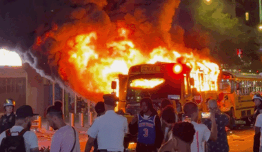 School Bus Set on Fire as Knicks Fans Celebrate NBA Title in Manhattan