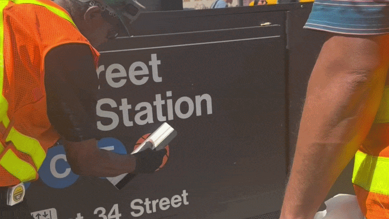 Basketball Decal Added to Subway Station Signage as Knicks Fever Consumes NYC