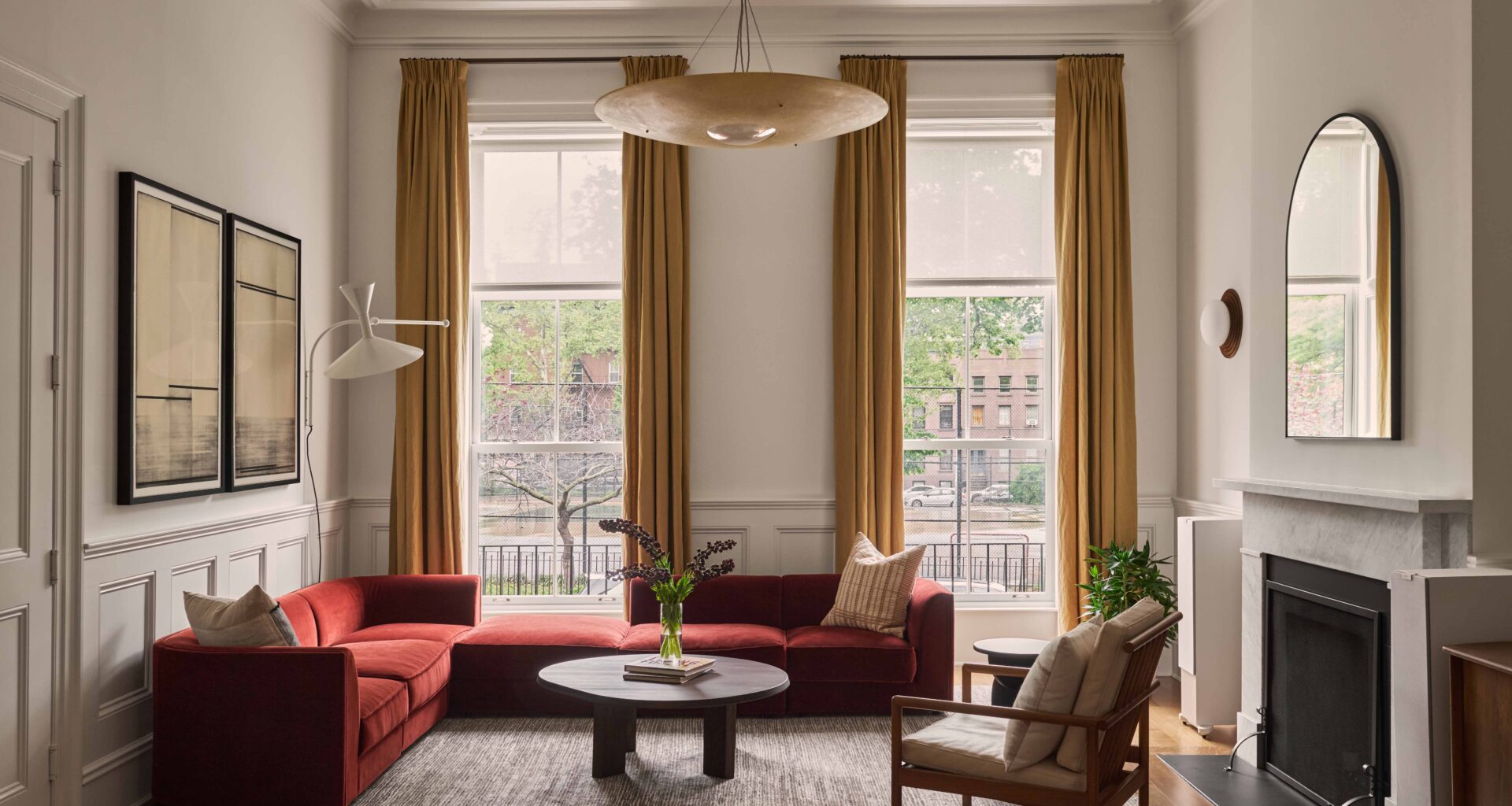 FRONT PARLOR LONG WINDOWS RED SOFA