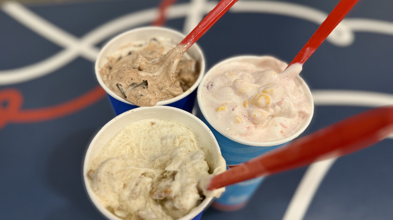 Close up of Dairy Queen's Blizzard Cup Line-Up showing three flavors