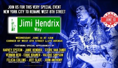 Jimi Hendrix, Jimi Hendrix Way, Jimi Hendrix Way NYC, Jimi Hendrix street naming, Jimi Hendrix street co-naming, Electric Lady Studios, Electric Lady Studios NYC, Greenwich Village, Greenwich Village NYC, Jimi Hendrix New York City, Jimi Hendrix legacy, Jimi Hendrix education program, Experience Hendrix, Janie Hendrix, Harvey Epstein, Jeff Slate, TeachRock, Stevie Van Zandt, Steven Van Zandt, E Street Band, Vernon Reid, Living Colour, Valerie Simpson, Felicia Collins, Eddie Kramer, Jimi Hendrix curriculum, Jimi Hendrix lesson plan, music education, rock music education, TeachRock curriculum, Jimi Hendrix history lesson, Jimi Hendrix innovation, Jimi Hendrix guitar pioneer, Jimi Hendrix influence, Jimi Hendrix social justice, Jimi Hendrix peace activism, Jimi Hendrix racial equity, June 10 2026, NYC street naming ceremony, New York City music history, West 8th Street, Sixth Avenue Manhattan, Greenwich Village landmark, Electric Lady Studios history, Hendrix family, Experience Hendrix LLC, Jimi Hendrix tribute, Jimi Hendrix memorial, Jimi Hendrix New York, Monterey Pop Festival, Jimi Hendrix Monterey performance, guitar effects innovation, sound design pioneer, NYU MusEdLab, music technology education, rock and roll history, music curriculum, free educational resources, middle school music education, high school music education, Jimi Hendrix documentary resources, iconic recording studios, New York music landmarks, Jimi Hendrix fans, rock guitar legend, psychedelic rock, blues rock, electric guitar innovation, Jimi Hendrix influence on music, TeachRock lessons, music history curriculum, Jimi Hendrix news,
