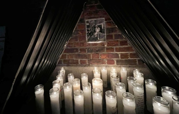 A memorial for Jonathan Valentin is seen near the scene of his murder on May 24.