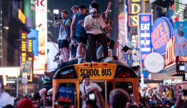 Five yellow school buses hired for World Cup transport destroyed in Knicks celebrations