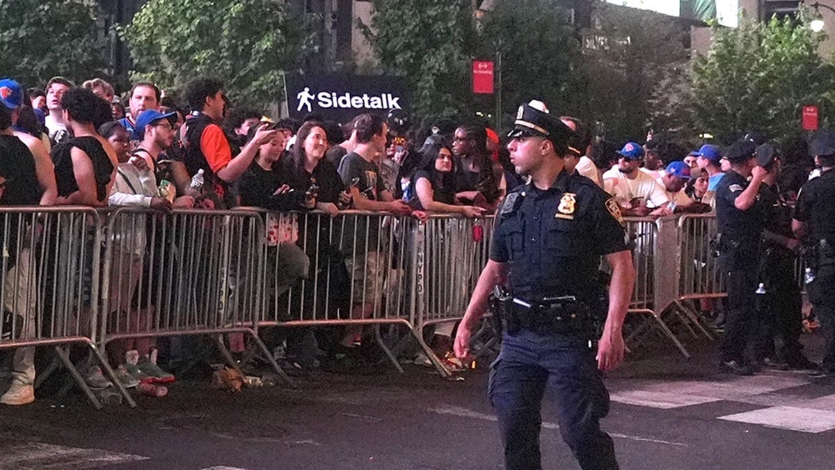 Thousands of New York Knicks fans celebrating inside and outside Madison Square Garden